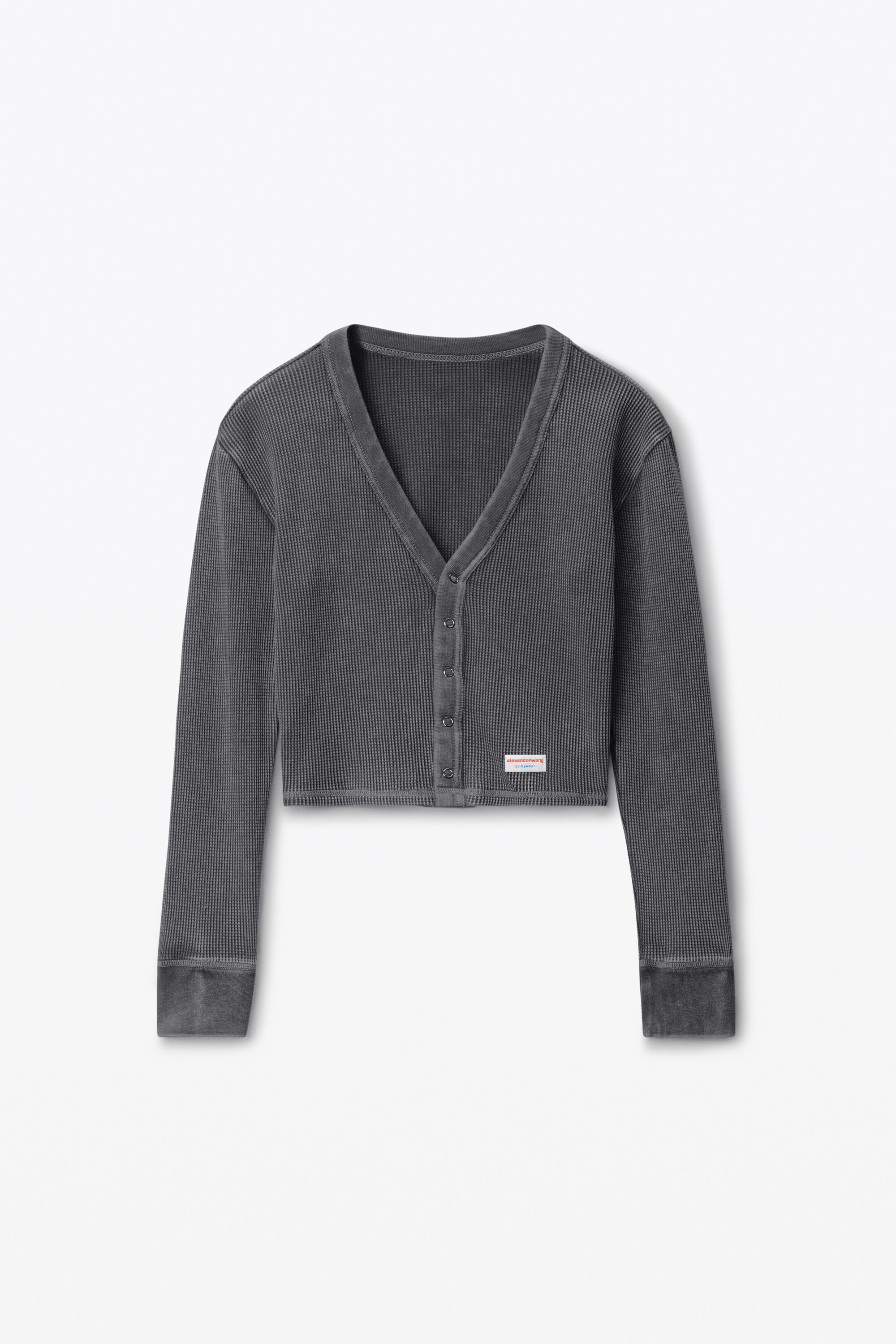 Grey waffle-knit cardigan in ARMY DRAB | alexanderwang®