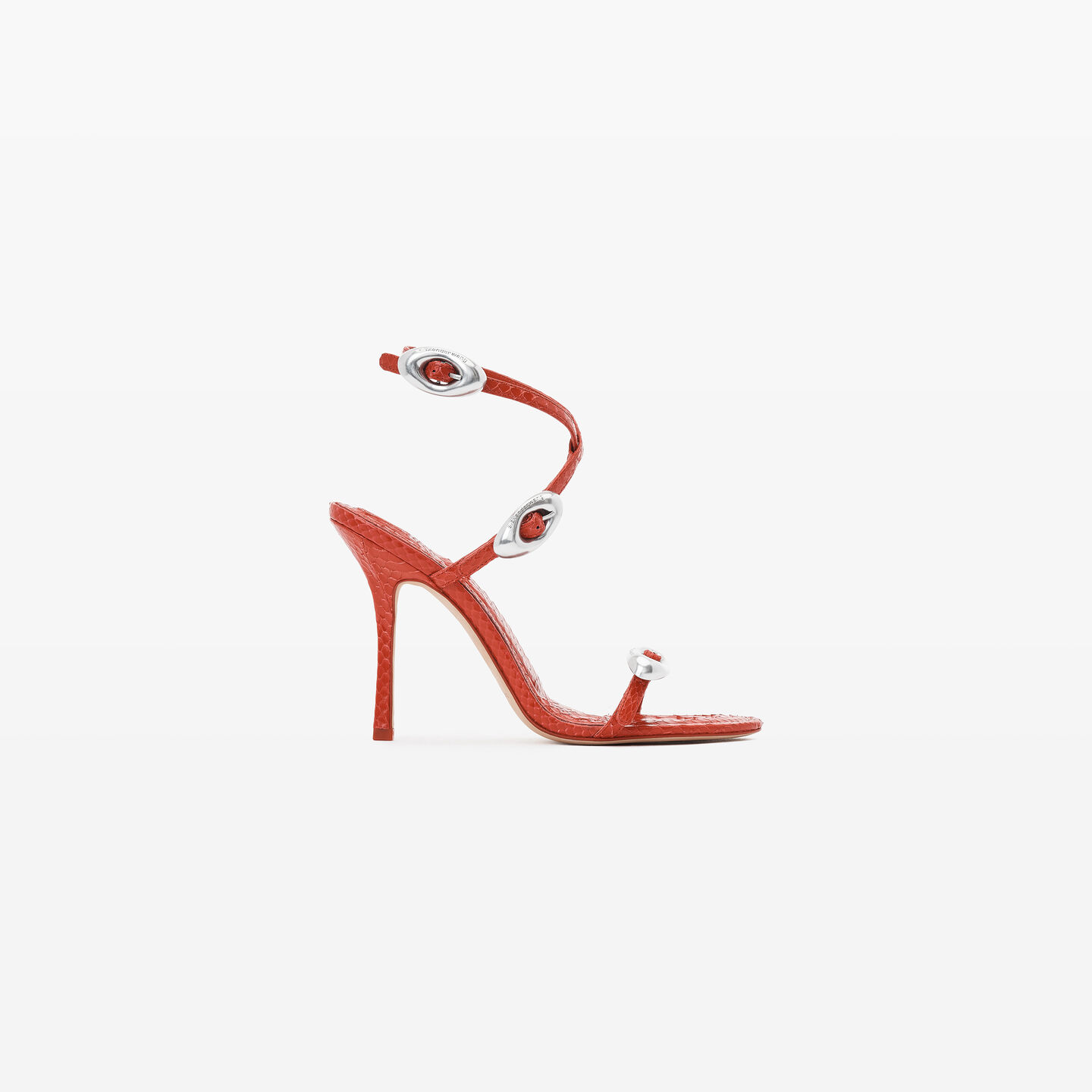 Shop Alexander Wang Dome 105 Water Snake Strappy Slide Sandal In Bright Red