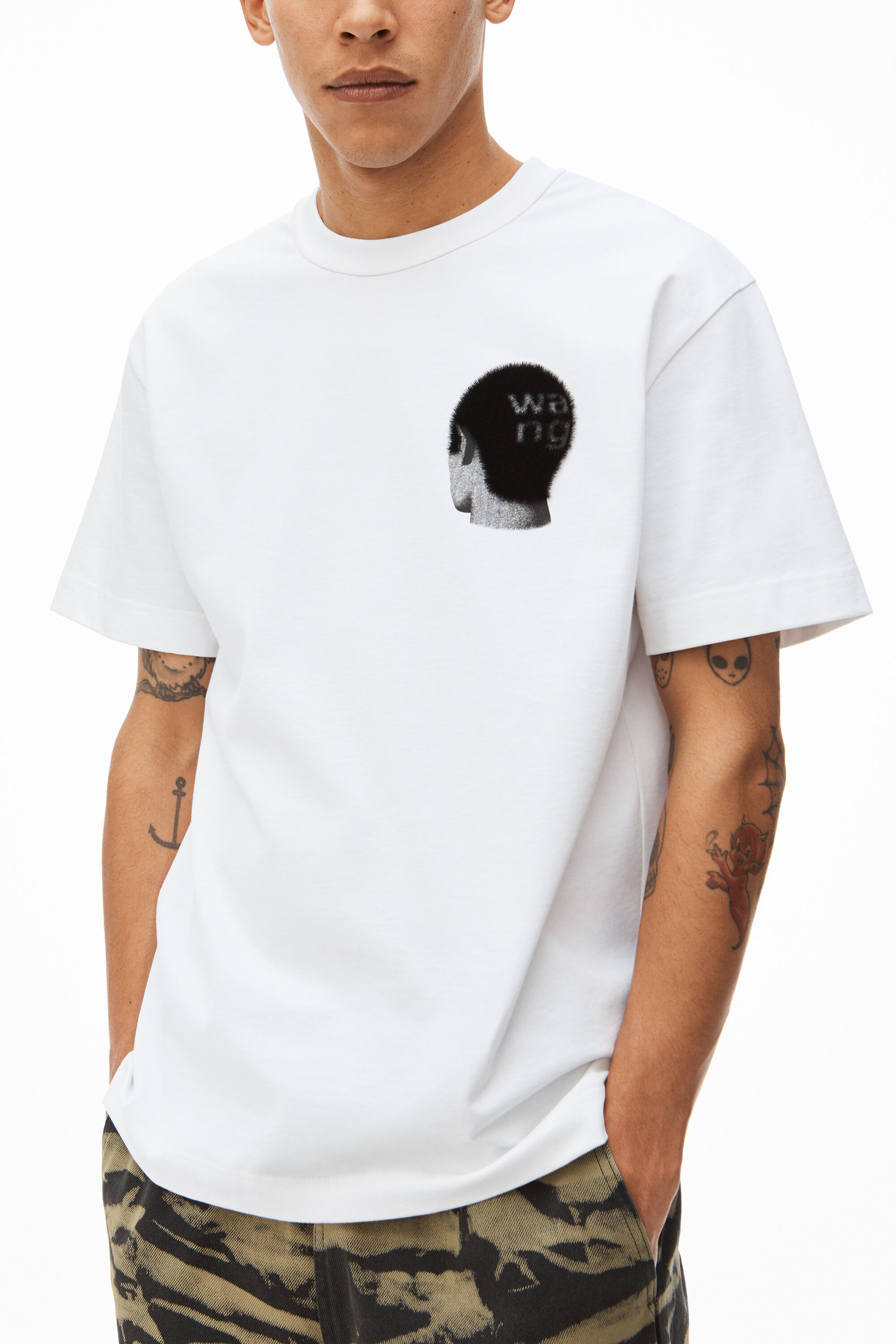 alexanderwang BUZZ CUT GRAPHIC TEE IN COMPACT JERSEY BRIGHT WHITE alexanderwang BUZZ CUT GRAPHIC TEE IN COMPACT JERSEY BRIGHT WHITE
