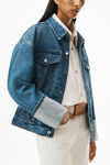 alexander wang 牛仔布水晶袖口机车夹克 deep blue