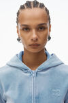 Alexander Wang washed light blue shrunken zip-up hoodie in crushed velour