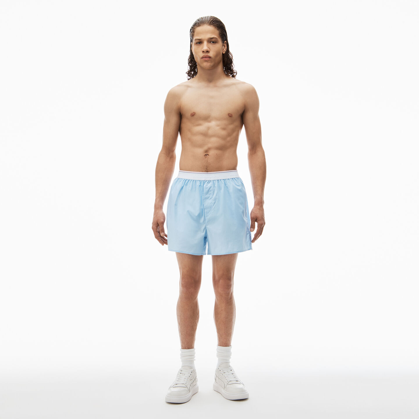 Shop Alexander Wang Boxer Brief In Cotton In Blue Pearl