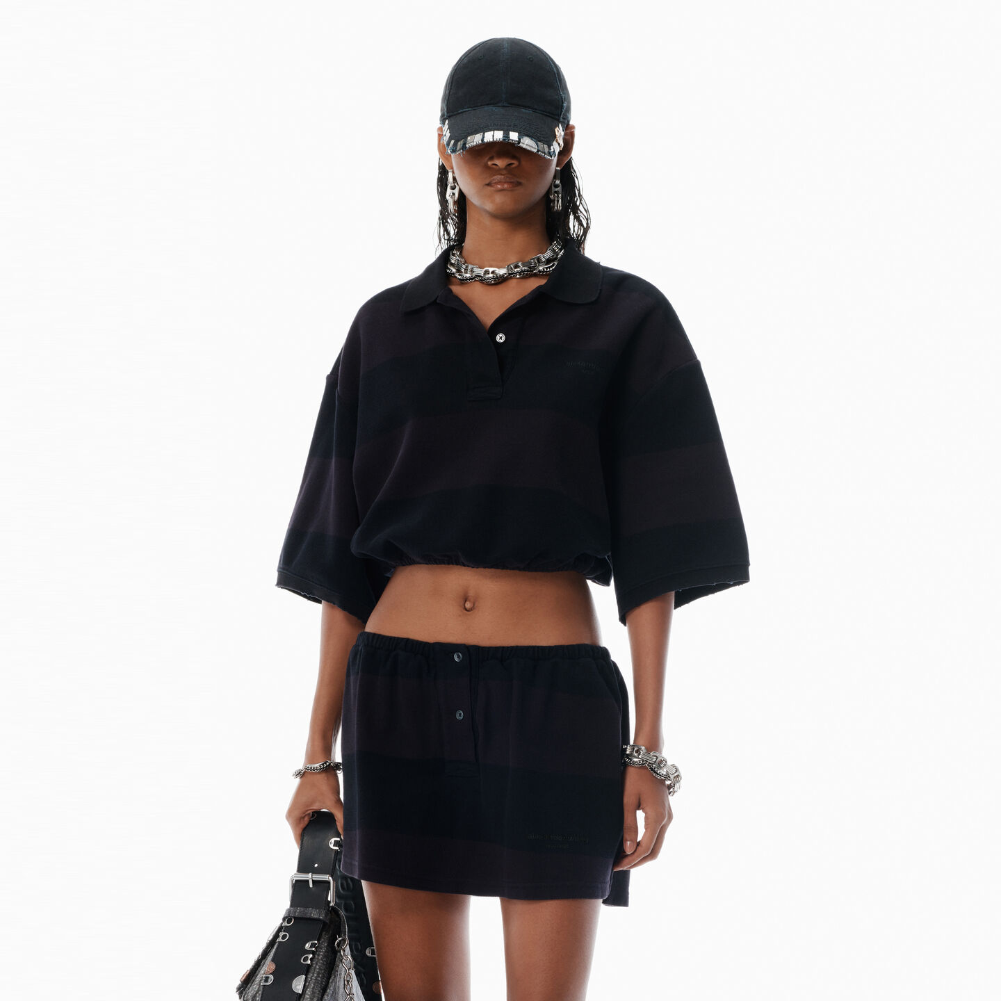 Alexander Wang Black Striped Pique Polo