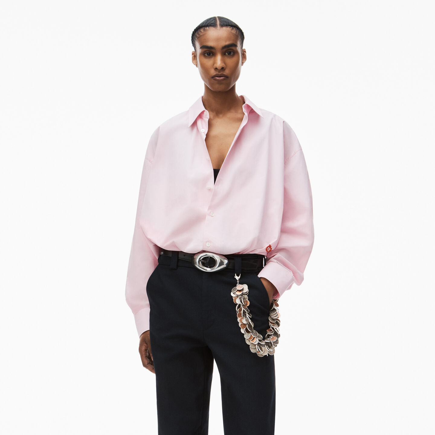 Alexander Wang Button Up Long Sleeve Boyfriend Shirt In Cotton With Logo In Light Pink