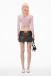 Alexander Wang pink chalk cardigan en laine mérinos ultra fine effet rétréci avec logo en relief