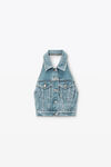 Alexander Wang vintage bleach blue top all'americana in denim blu scolorito