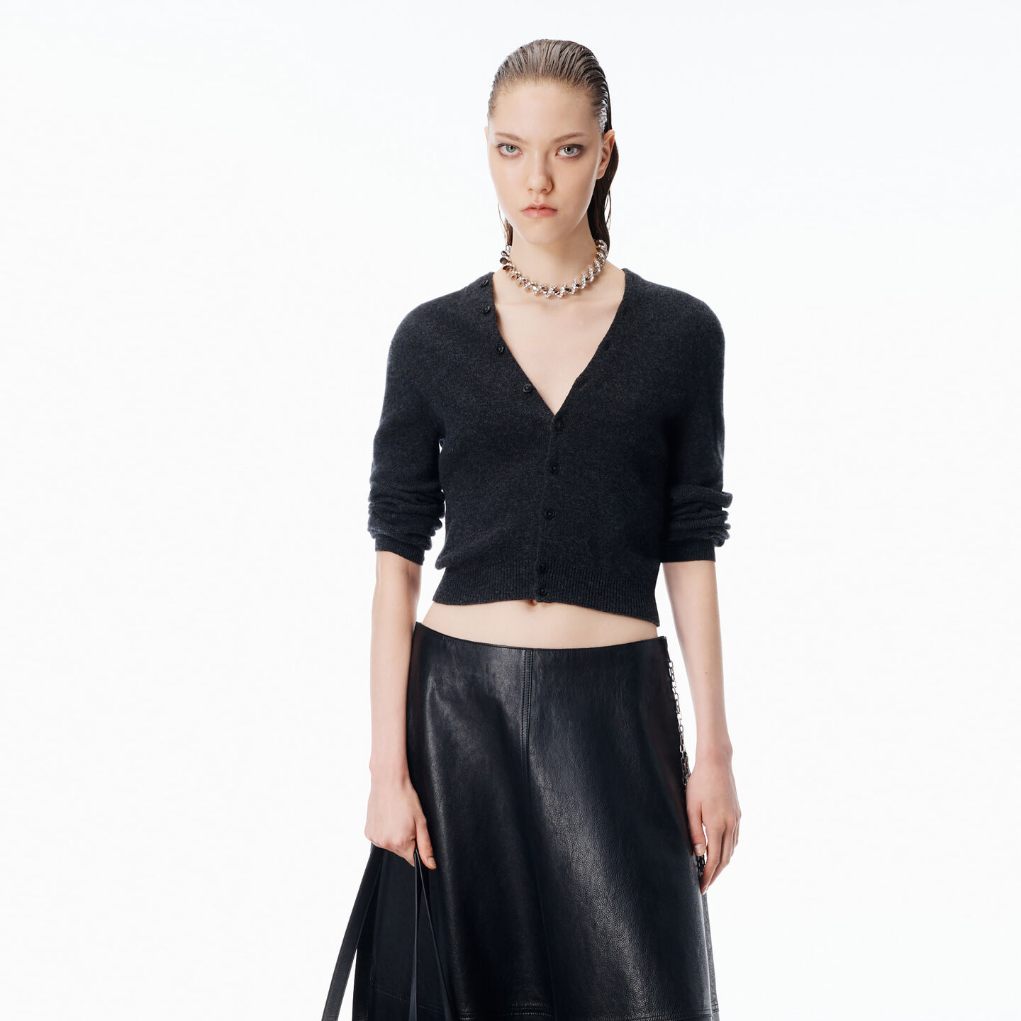 Alexander Wang Cardigan In Wool With Continuous Placket In Gray