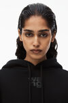 alexander wang puff logo hoodie in structured terry   black