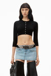 Alexander Wang black logo embossed shrunken cardigan in superfine merino wool