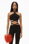 alexander wang logo halter top in viscose knit black