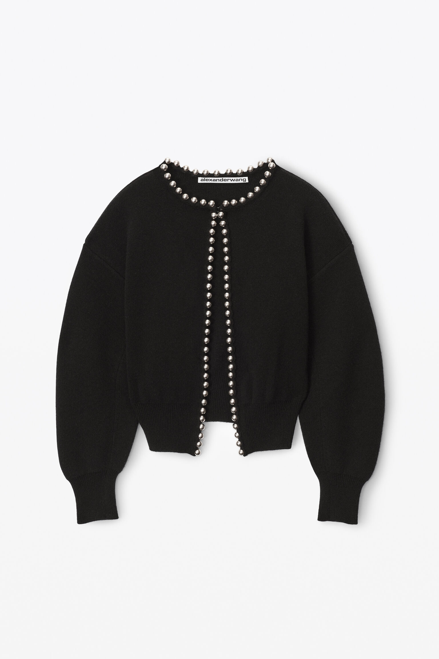 crewneck cardigan with ball chain trim in BLACK | alexanderwang®