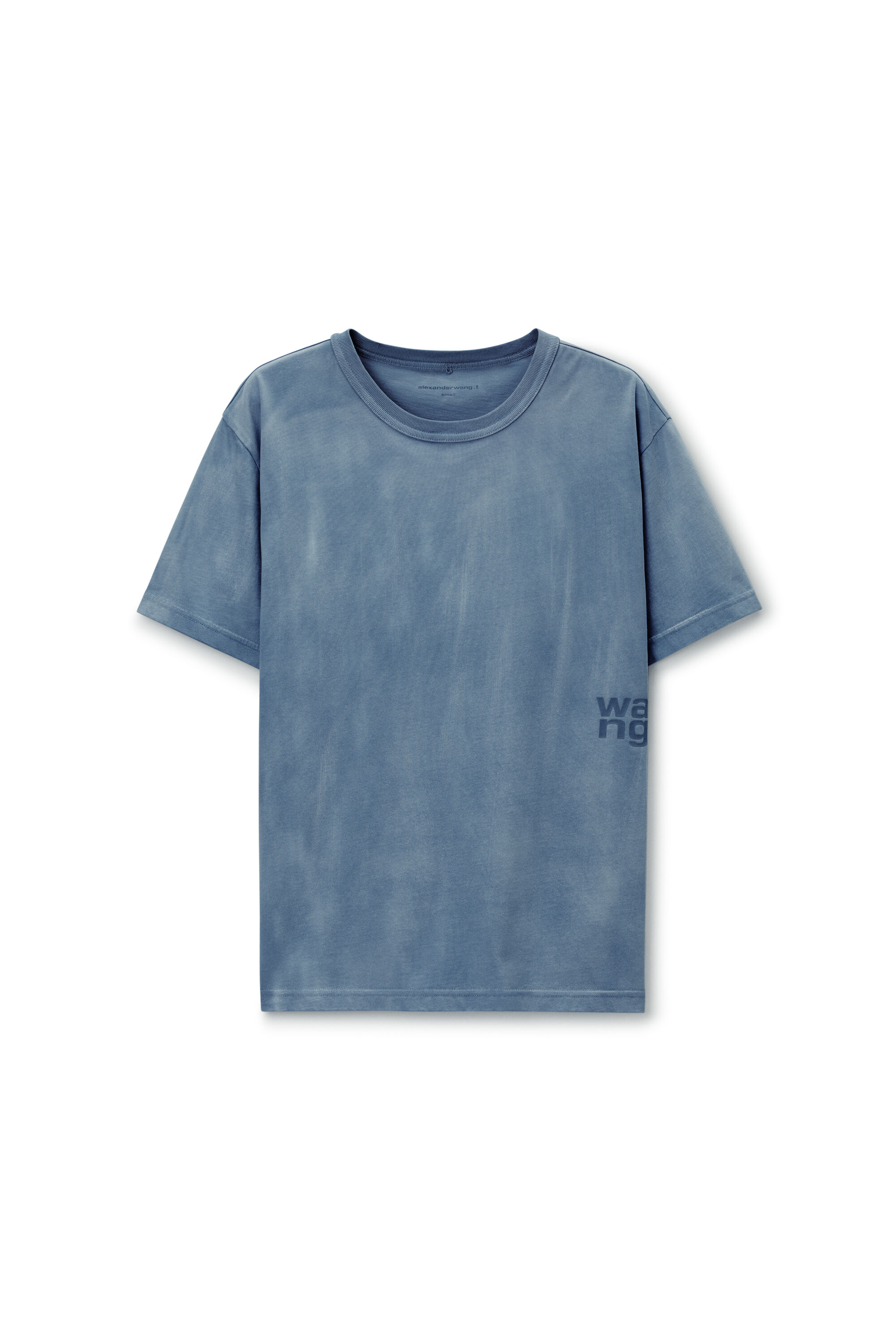 Alexander wang acid wash puff logo tee 青 Blue Cotton-Jersey Logo Tee in WASHED BLUE INK | alexanderwang®