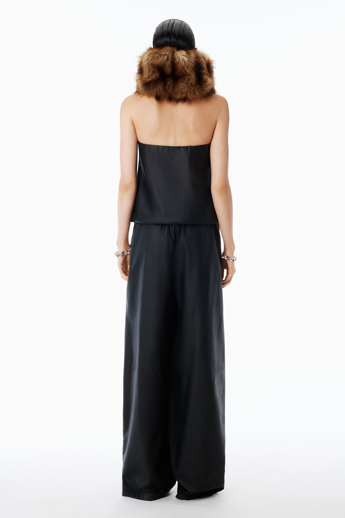 Alexander Wang Strapless Leather Bubble Top In Black