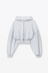 alexander wang cropped zip up hoodie in classic terry light heather grey