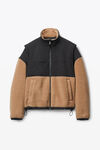 alexander wang nylon combo jacket in plush double fleece camel/black