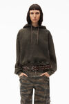alexander wang puff logo hoodie in glitter terry army green