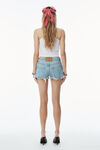 Alexander Wang powder blue clear bead hotfix distressed denim shorts