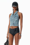 Alexander Wang vintage bleach blue top all'americana in denim blu scolorito