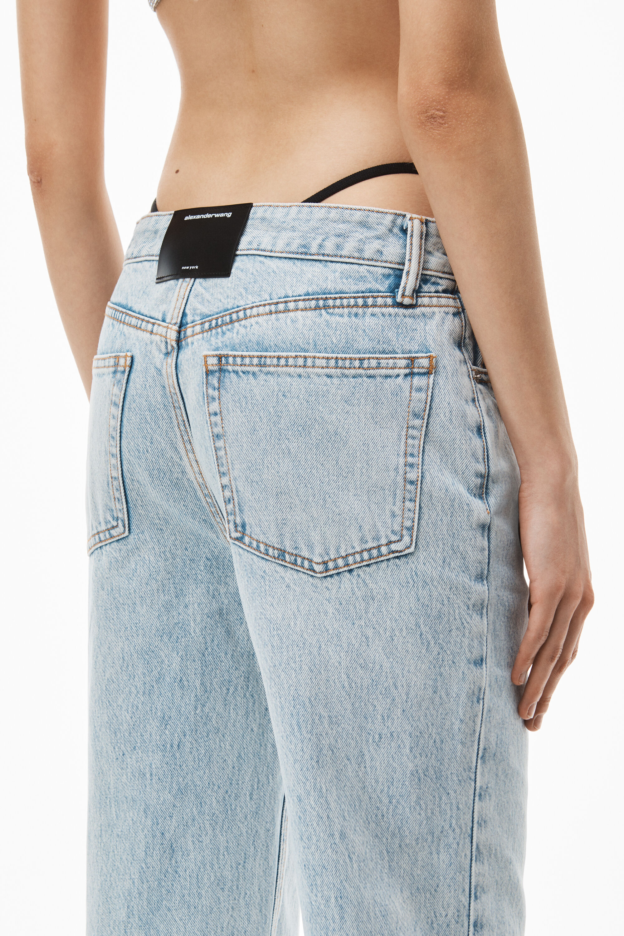 alexanderwang DIAMANTE LOGO STRAP LAYER JEAN IN DENIM PEBBLE 