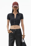 Alexander Wang charcoal logo embroidered polo cardigan in wool