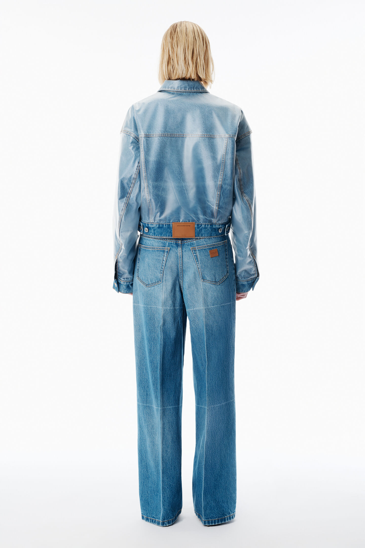 Alexander Wang Vintage-effect Marbled Blue Layered Trucker Jacket