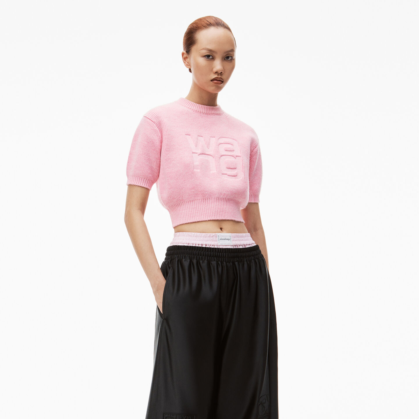 Alexander Wang Short Sleeve Pullover In Compact Deboss In Prism Pink
