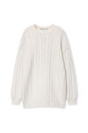 Alexander Wang ivory clear bead hotfix cable-knit pullover dress in boiled wool