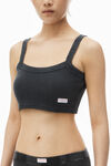 Alexander Wang washed black cropped camisole in waffle-knit cotton stretch