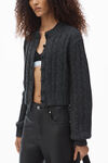 Alexander Wang charcoal cardigan à maille torsadée en laine bouillie avec perles transparentes thermocollées
