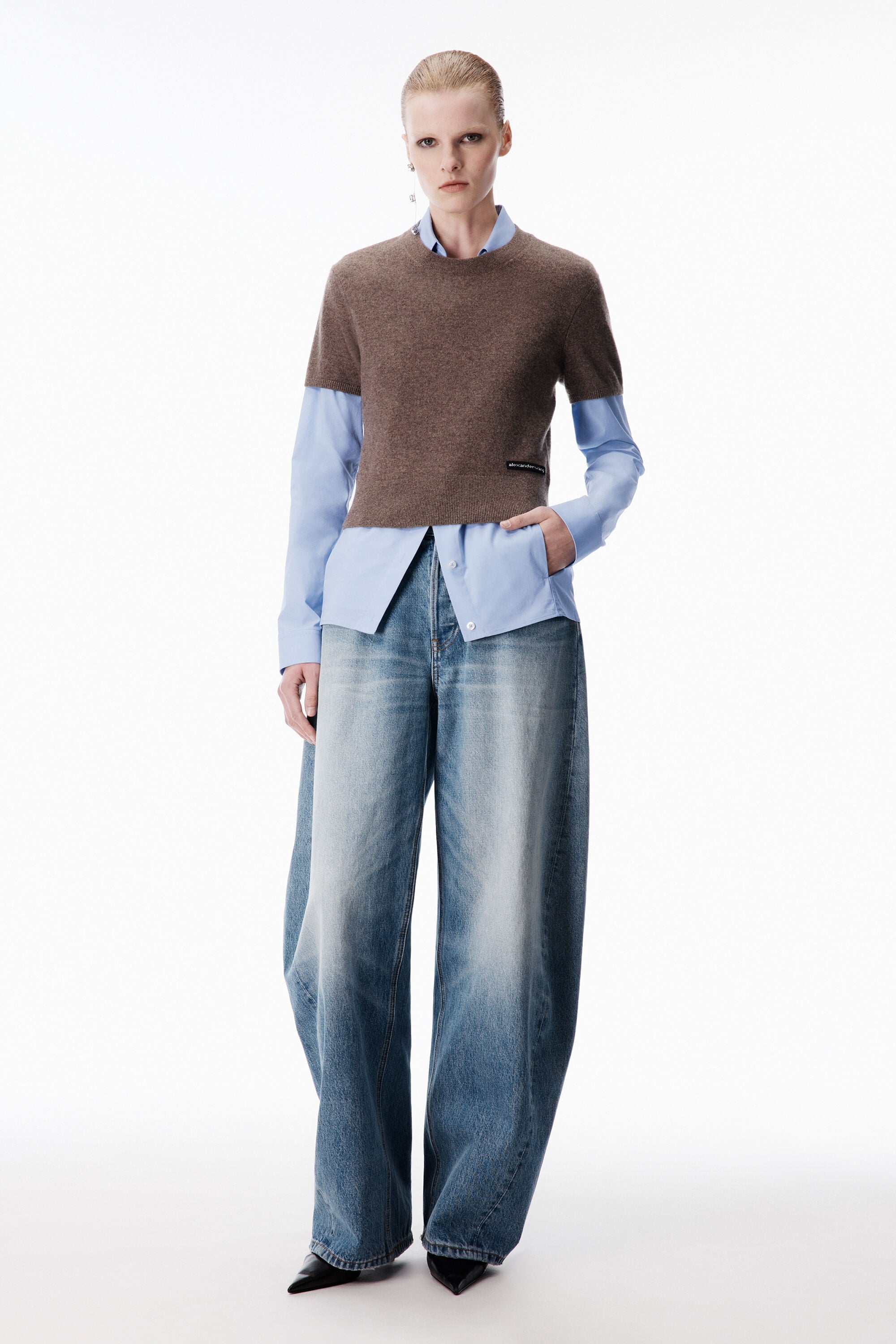 トップス alexanderwang prestyled knit vest shirt Prestyled Knit Vest Shirt in BROWN/BLUE | alexanderwang®
