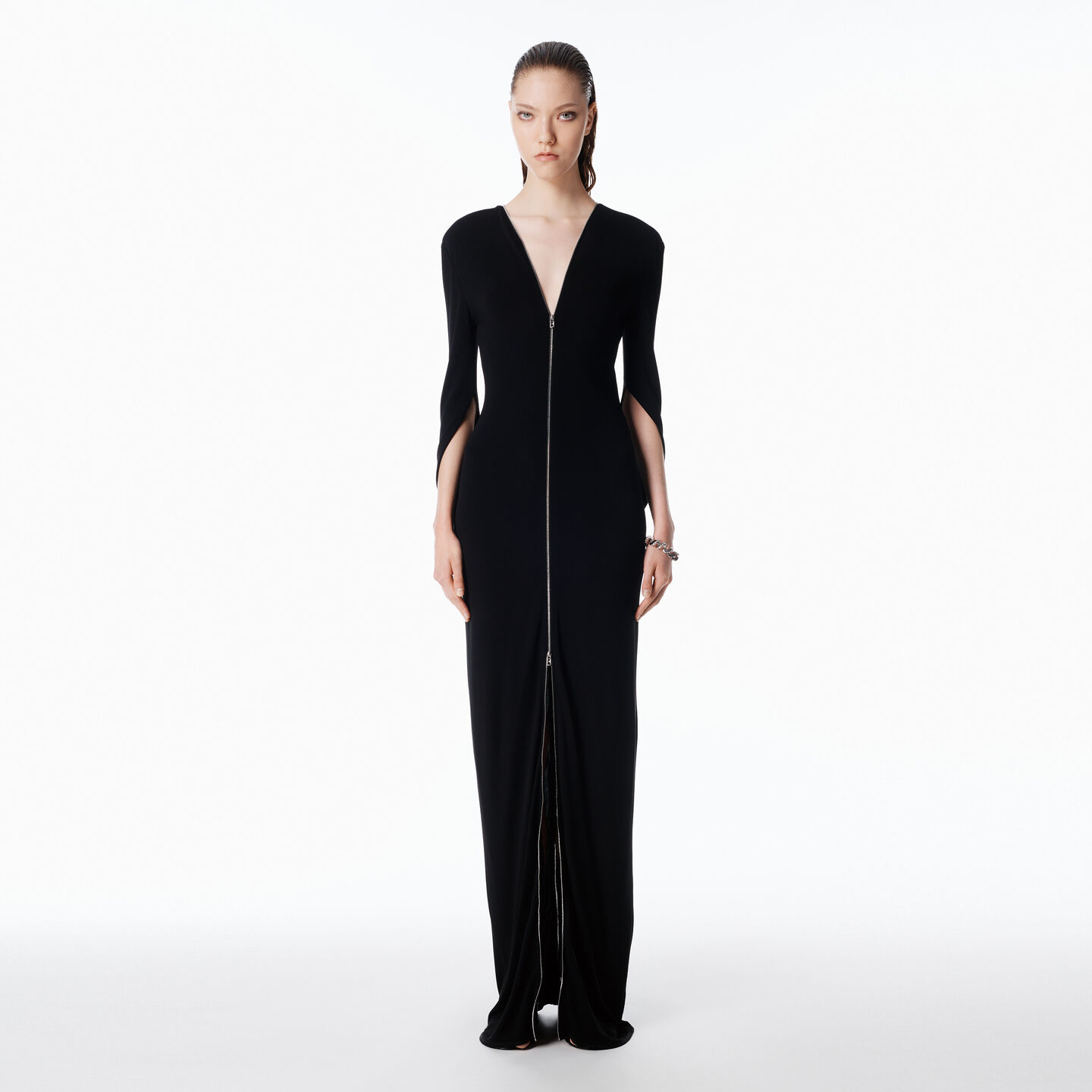 Alexander Wang Zippered Sleeve Maxi Dress In Jersey In Black