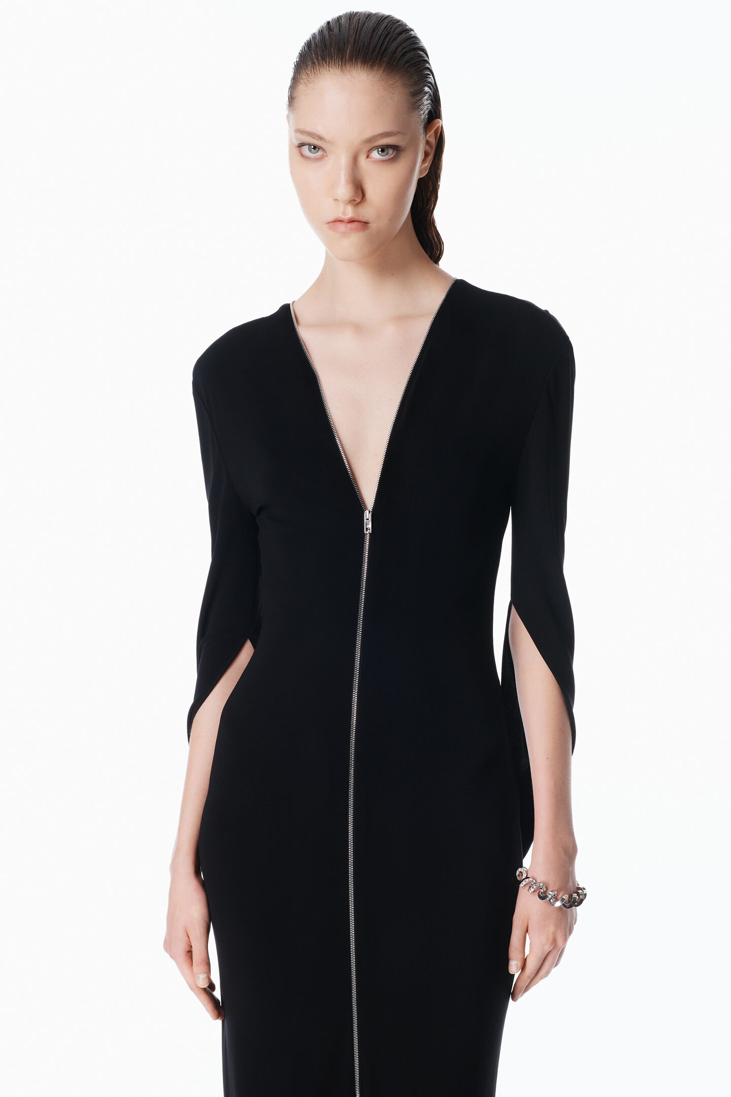 Alexander Wang Zippered Sleeve Maxi Dress In Jersey In Black