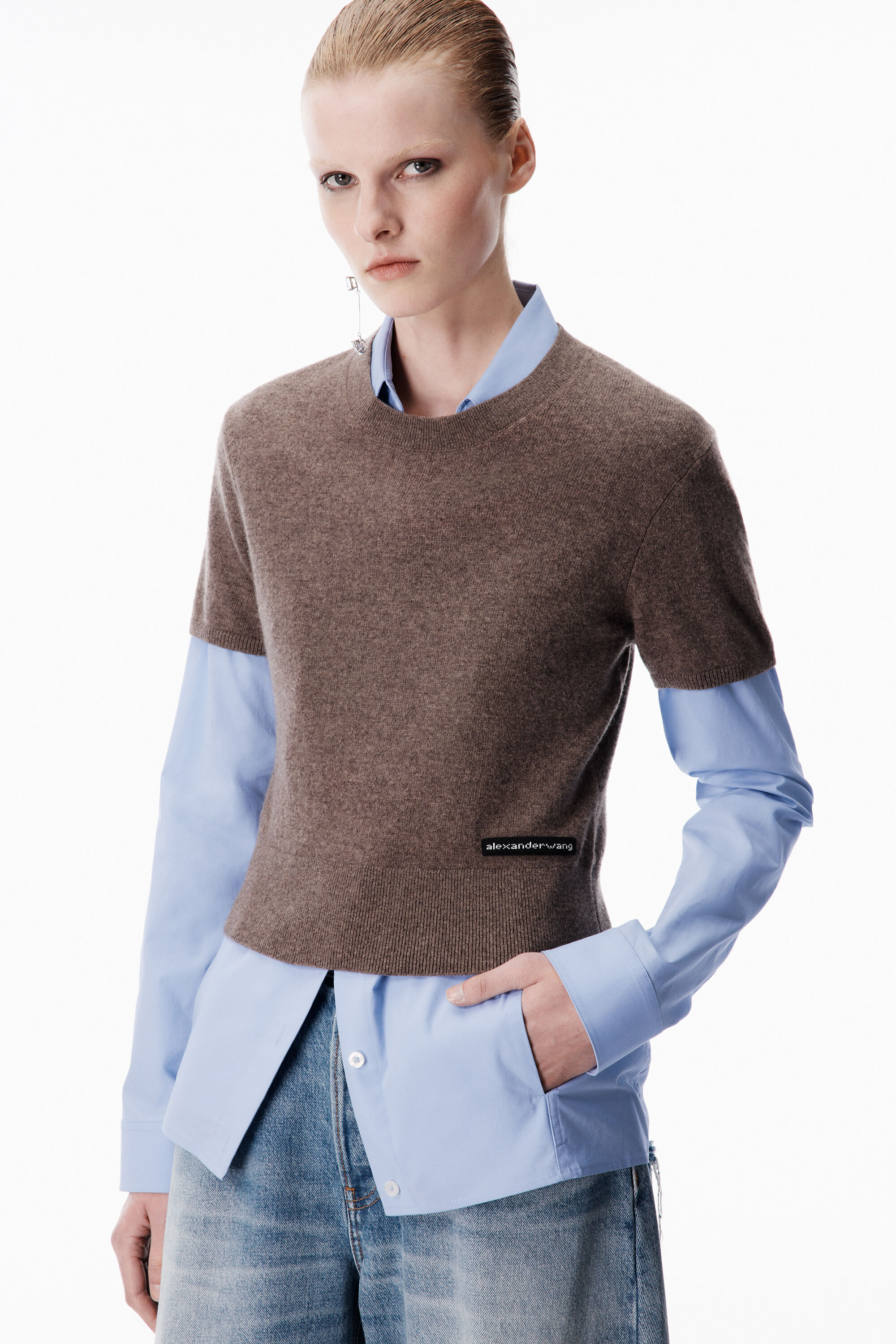 Prestyled Knit Vest Shirt in BROWN/BLUE | alexanderwang®