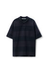 Alexander Wang black overdyed stripe schwarz gestreiftes poloshirt aus baumwollpikee