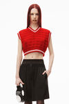 alexander wang cropped v-neck vest in compact cotton flame/white