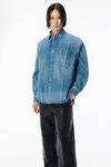 Alexander Wang vintage marbled blue 做旧效果大理石蓝牛仔布折痕衬衫