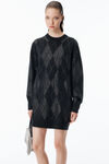 Alexander Wang graphite crystal hotfix argyle wool-blend dress