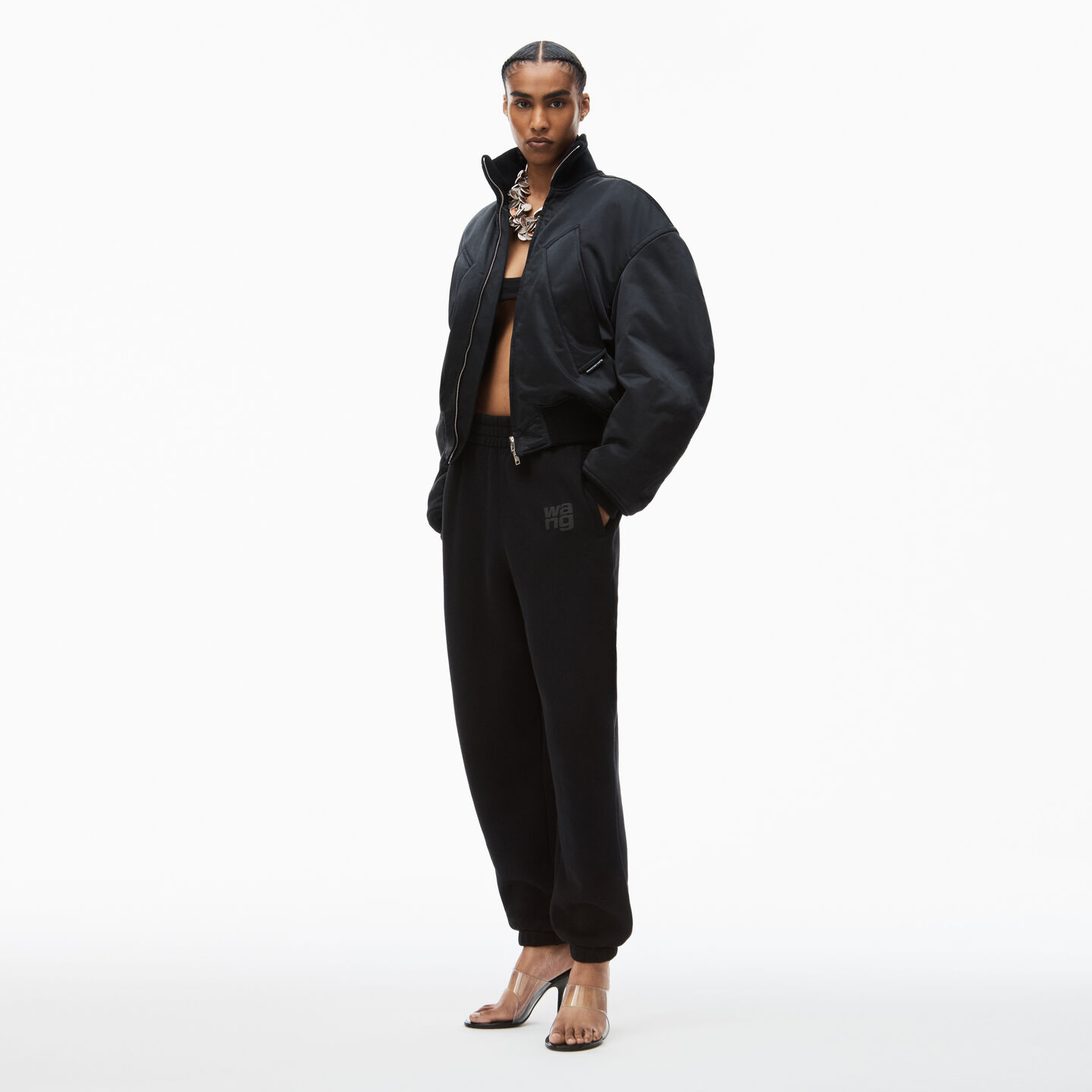 Alexander Wang Puff Logo Sweatpant In Structured Terry In Black