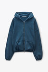 Alexander Wang washed navy 海军蓝色棉质徽标拉链连帽衫