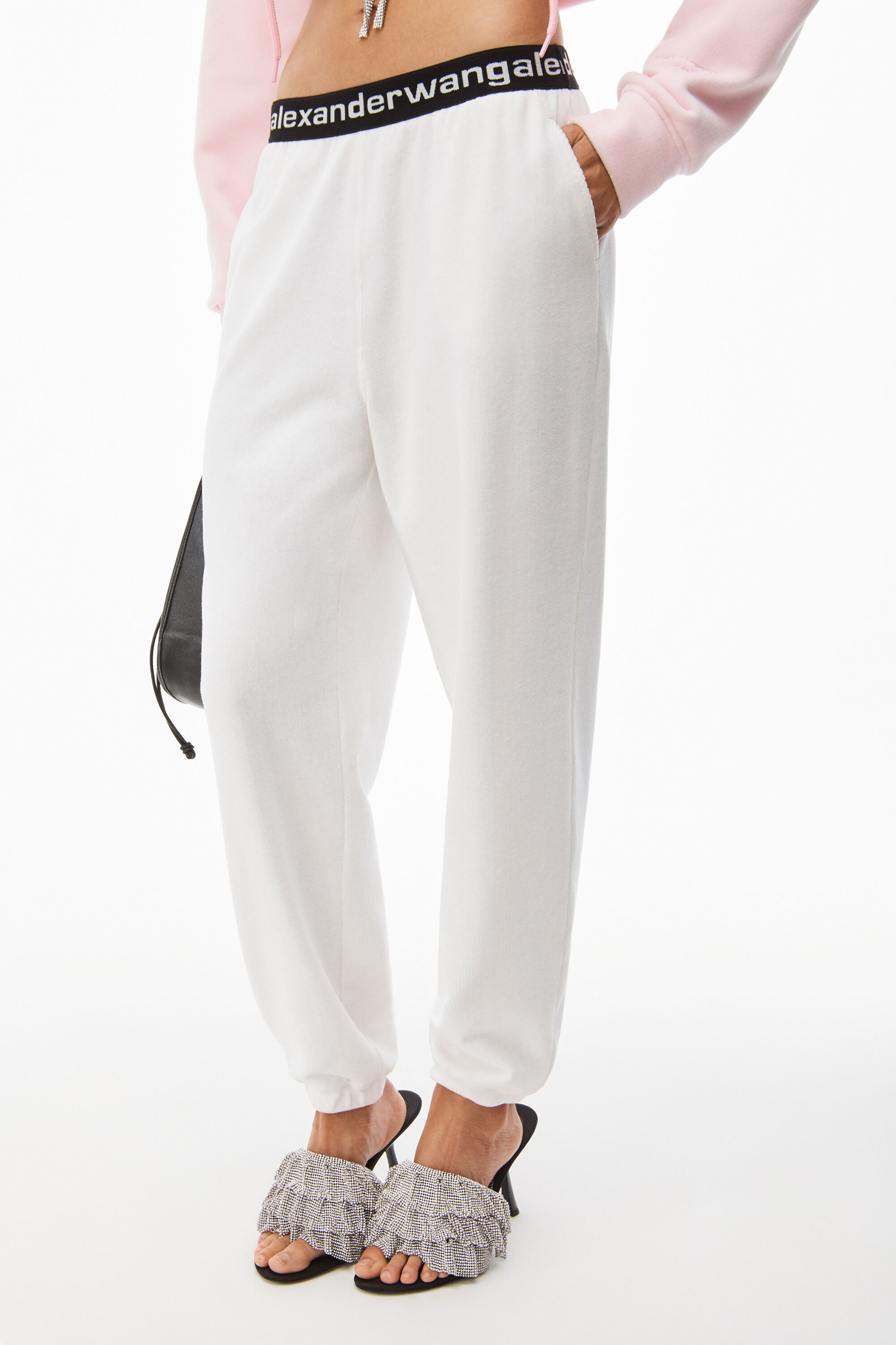 alexanderwang LOGO ELASTIC JOGGER IN STRETCH CORDUROY BRIGHT WHITE 