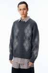 Alexander Wang dark grey melange 铆钉装饰菱格纹圆领套头衫