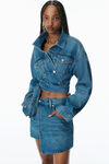 Alexander Wang deep blue distressed denim wrap skirt
