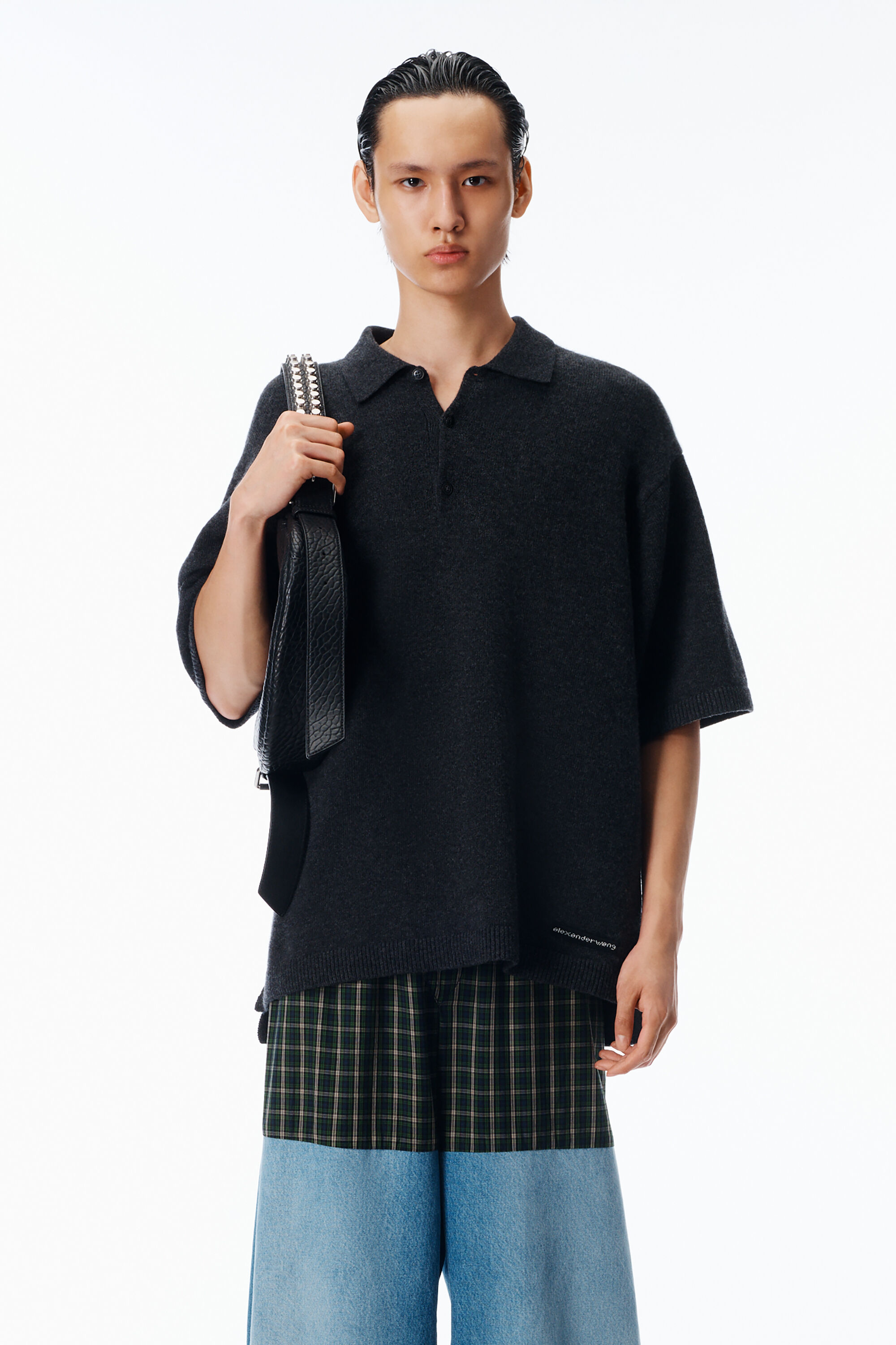 Wool Polo Shirt in CHARCOAL | alexanderwang®