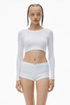Alexander Wang white crystal hotfix cropped long sleeve tee
