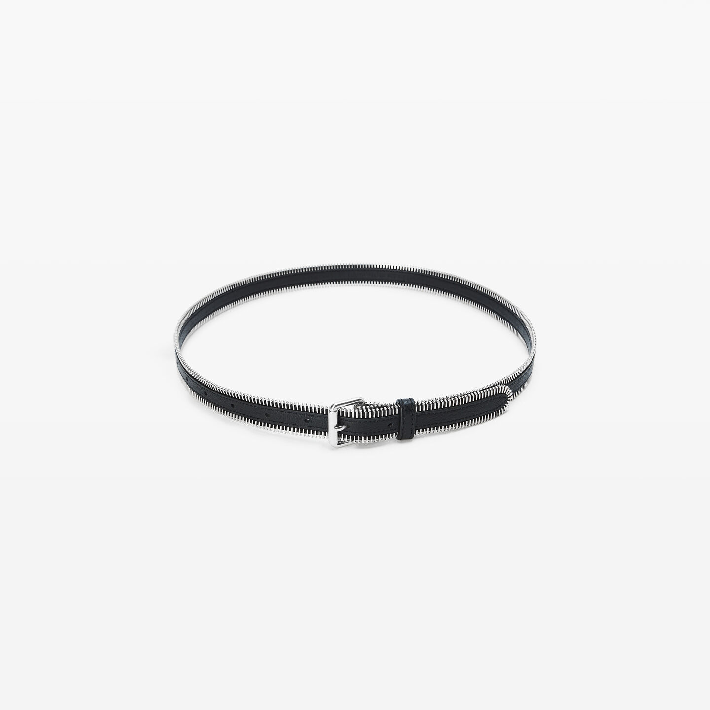 Alexander Wang Thin Zipper Belt In Crinkle Leather In Multi