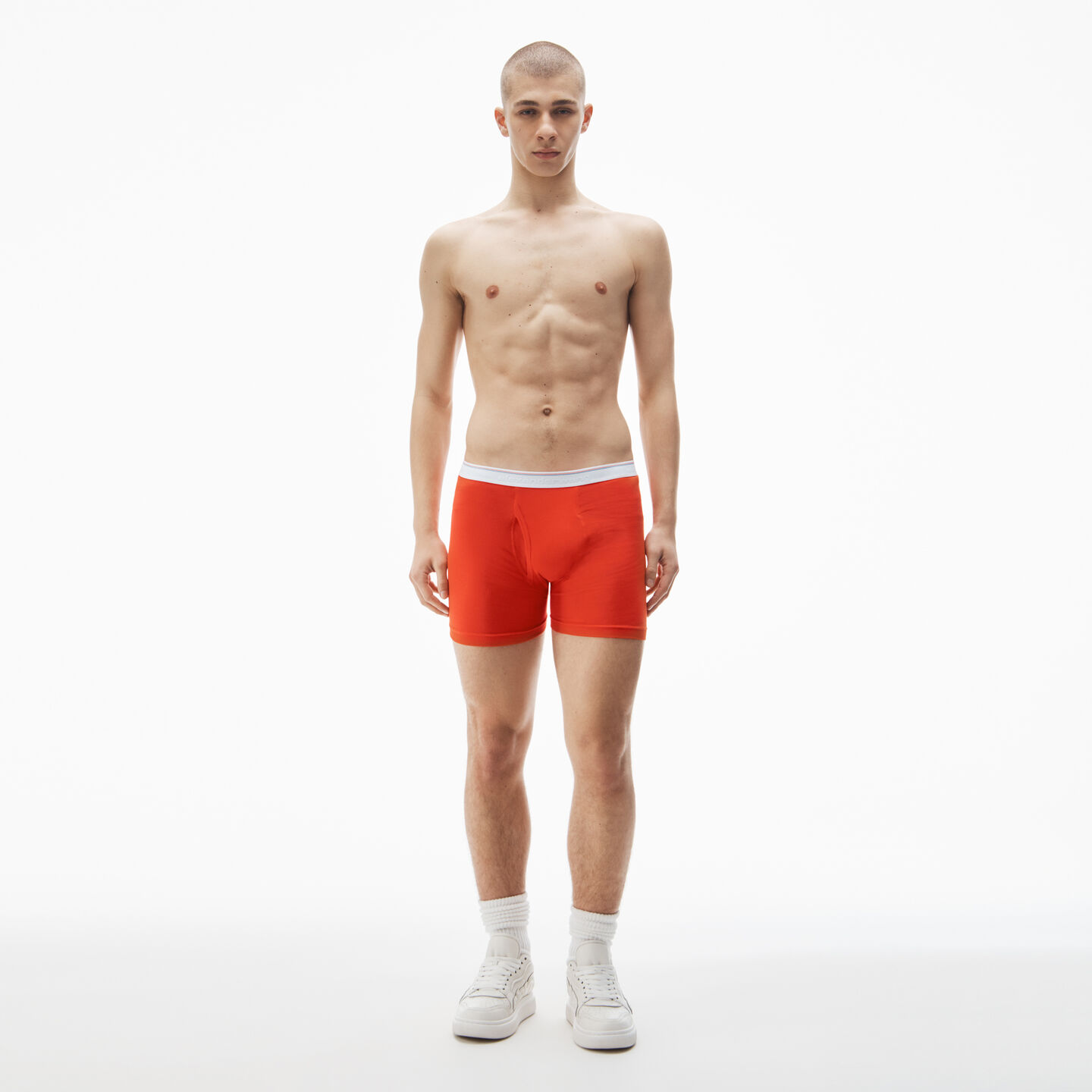 Shop Alexander Wang Logo Boxer Brief In Cotton Stretch In Fiery Red