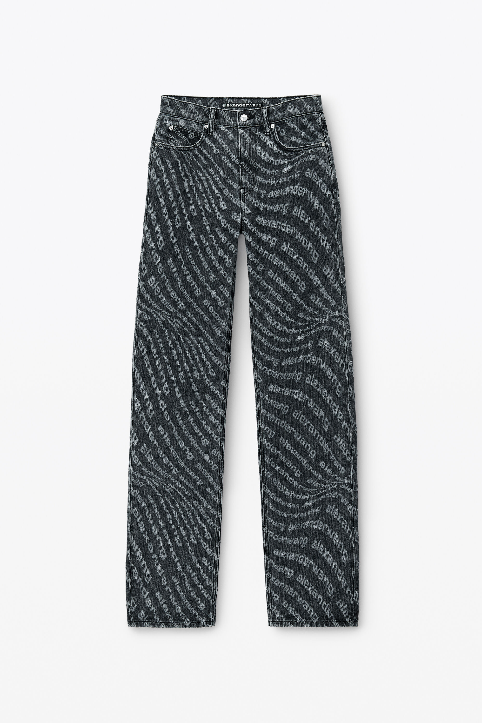 Ez Logo Newsprint Mid Rise Straight Leg Jeans in Cotton in
