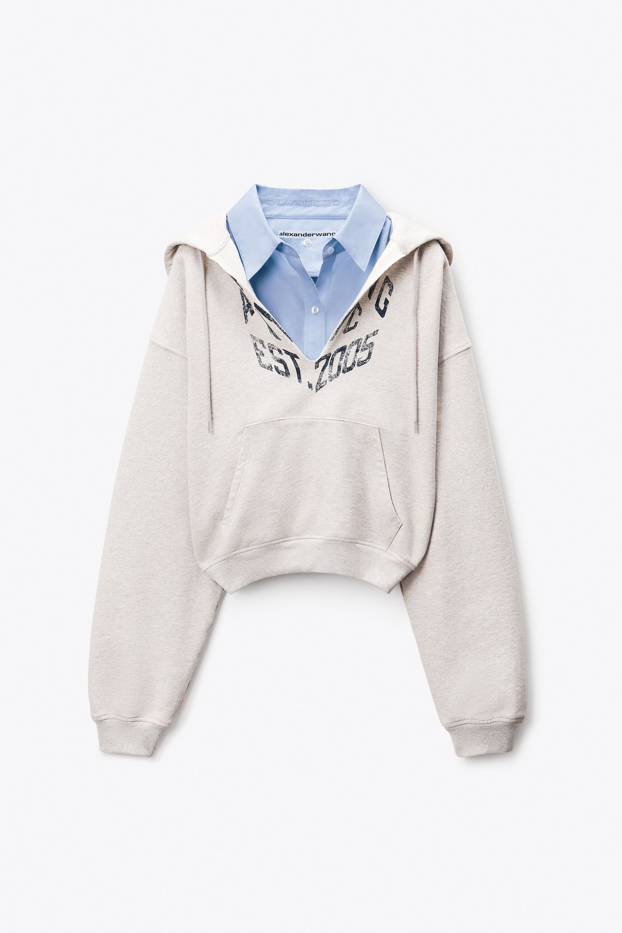 Shirt Dickie Hoodie in LT HEATHER GREY/ OXFORD BLUE | alexanderwang®