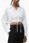 alexander wang 腰部系带密织棉质双层短款衬衫 white