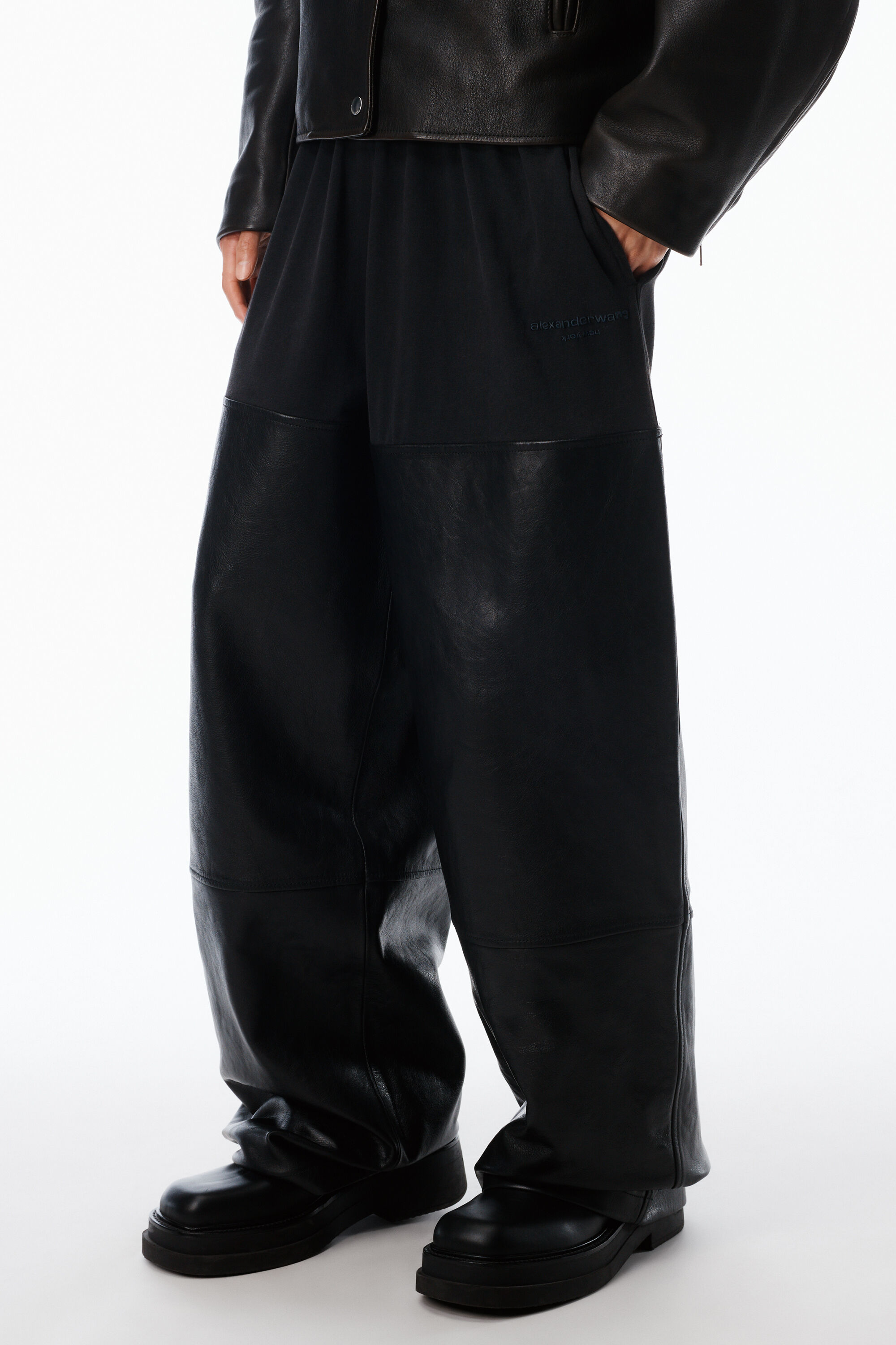 Panel Sweatpant in Leather Relaxed in BLACK | alexanderwang®